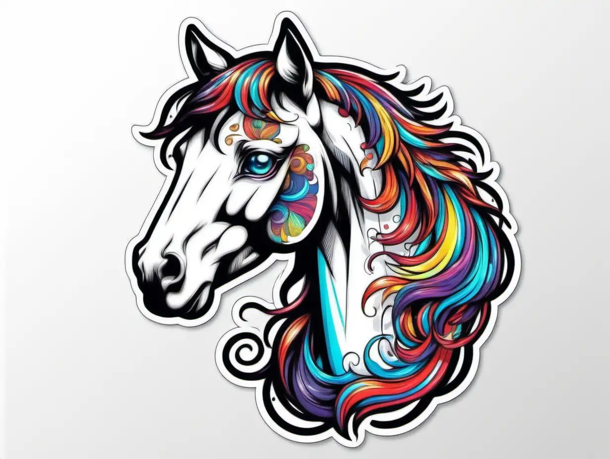 Adorable Colorful Animal Sticker Vibrant Horse and Cat in Monochrome Street Art Style
