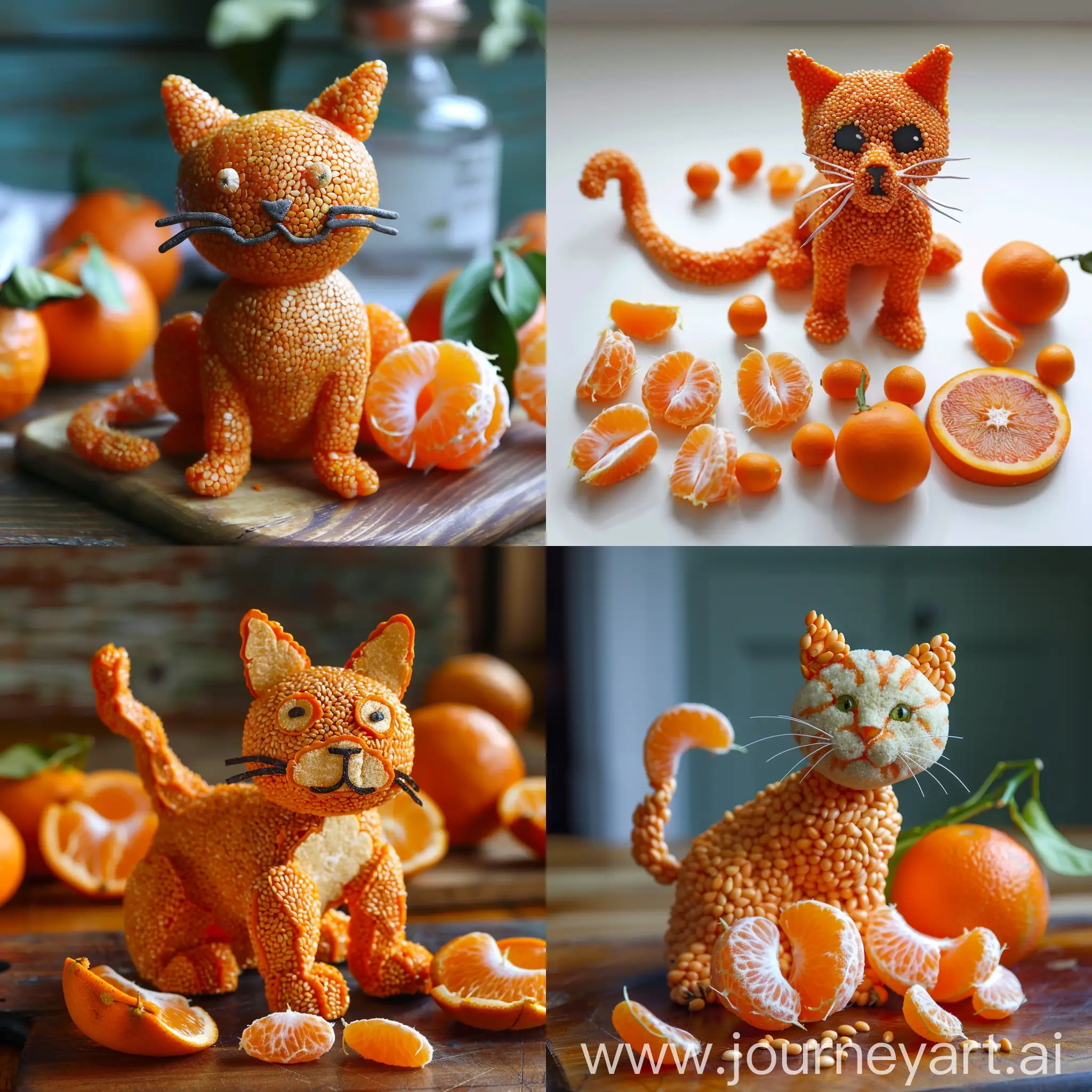 cat made of tangerine seeds