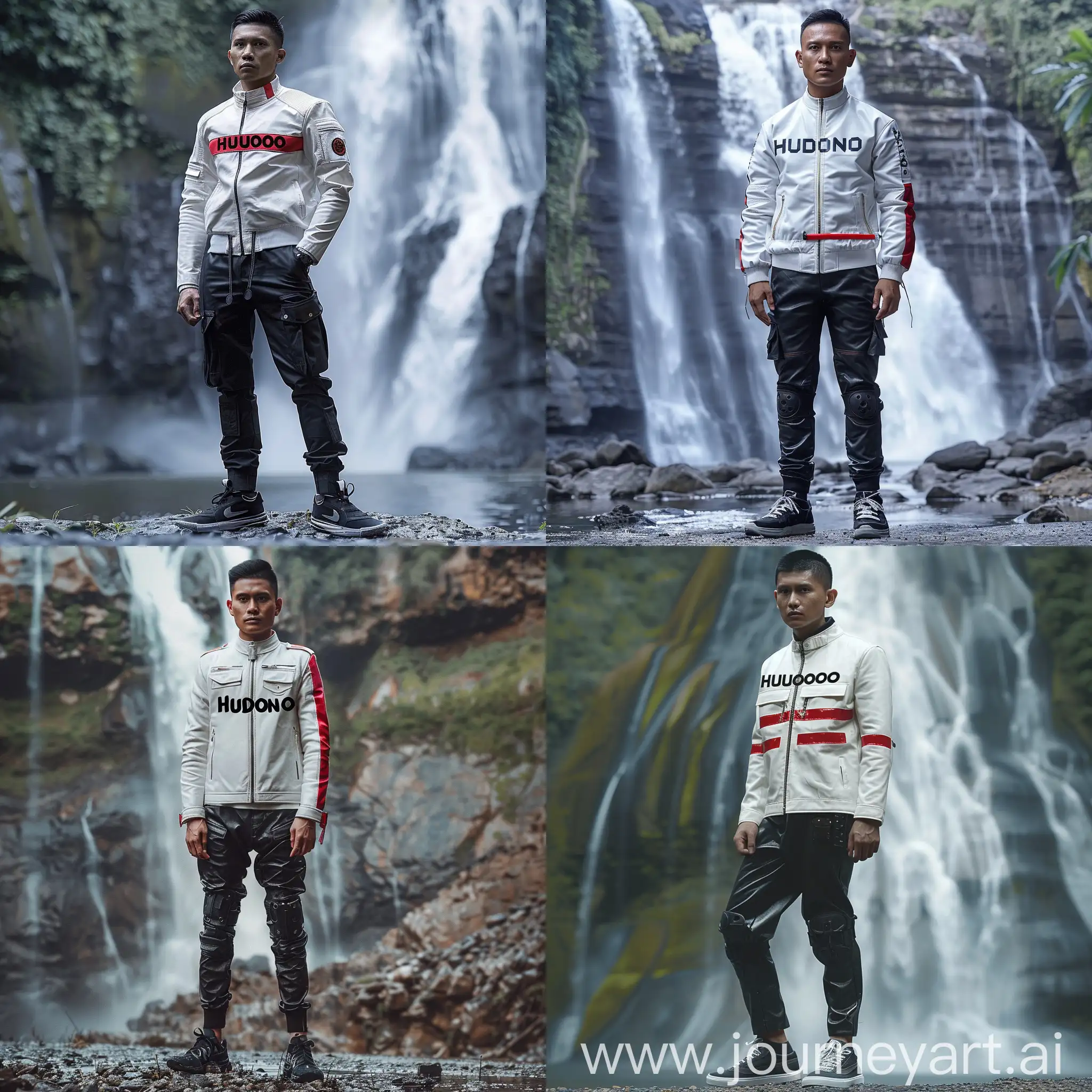 Javanese-Explorer-in-Stylish-Tactical-Attire-by-Waterfall