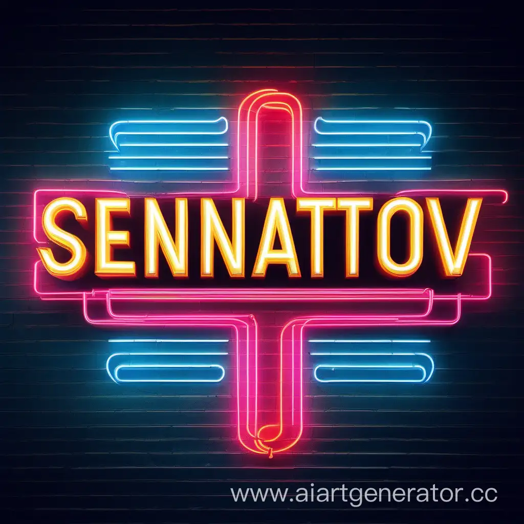 Логотип с надписью Alexandr Senatov, в неоновом цвете