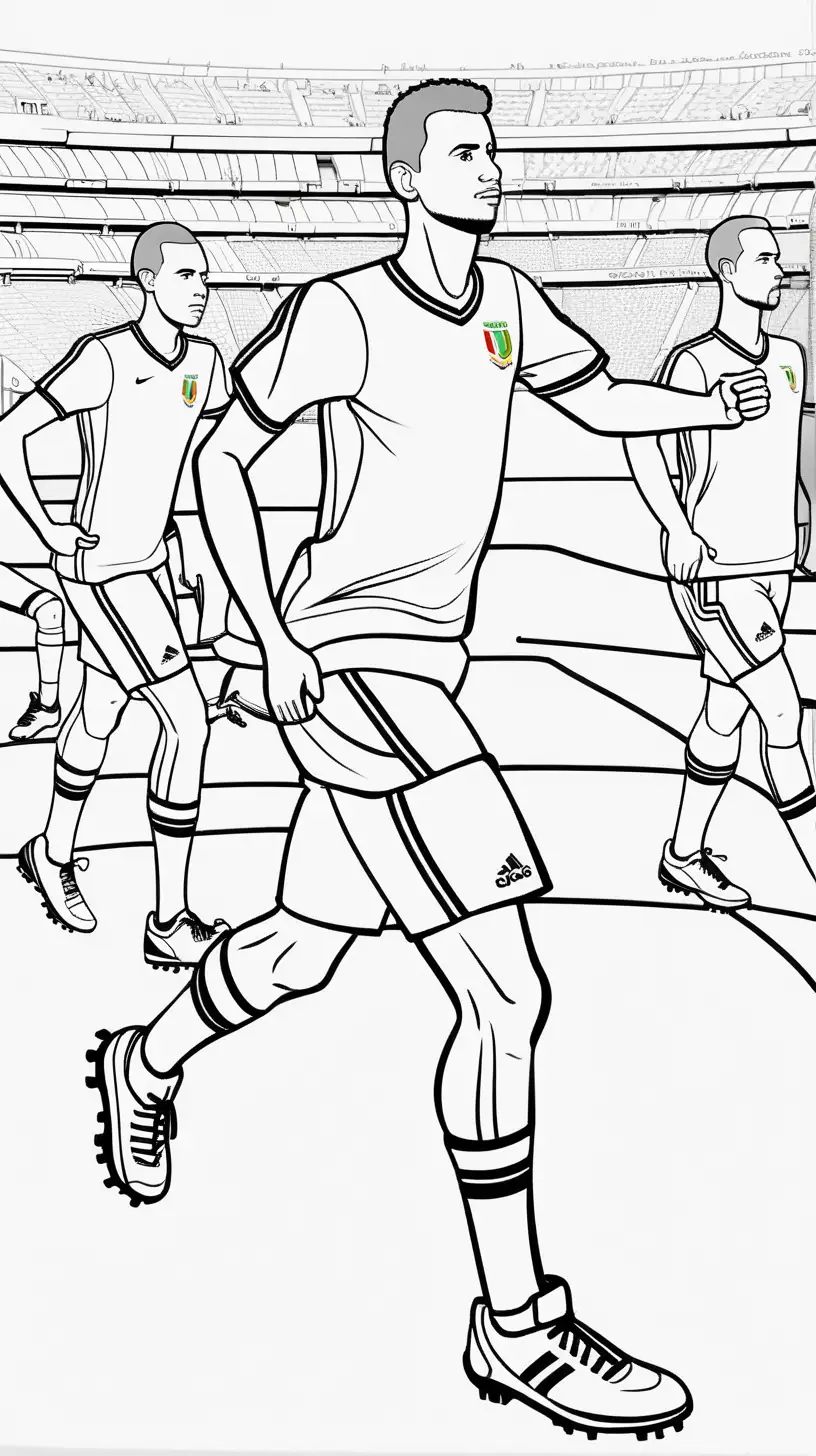 Afcon Football Coloring Book Players Warming Up with Stretches and Exercises