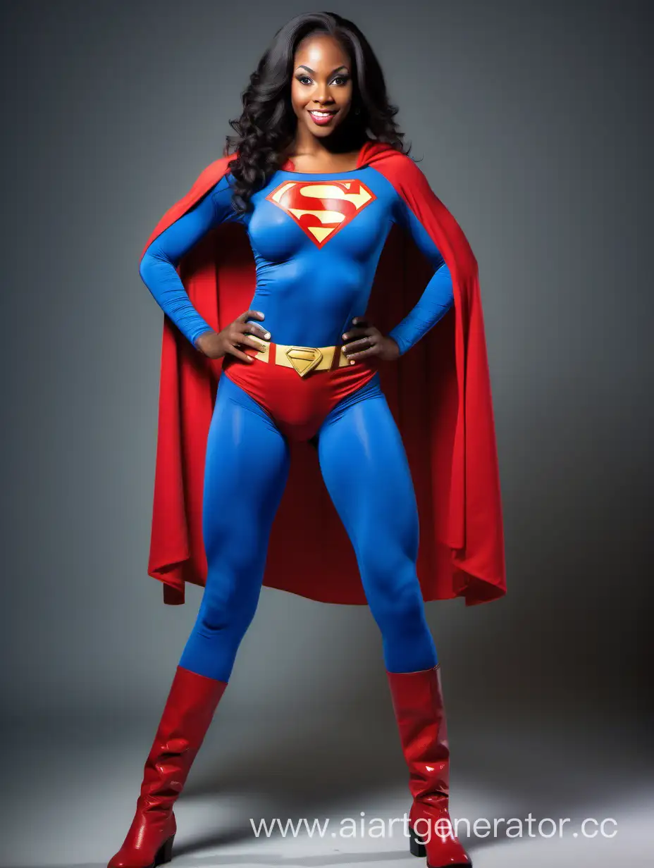 Strong-and-Happy-African-American-Woman-in-1980s-Moviestyle-Superman-Costume