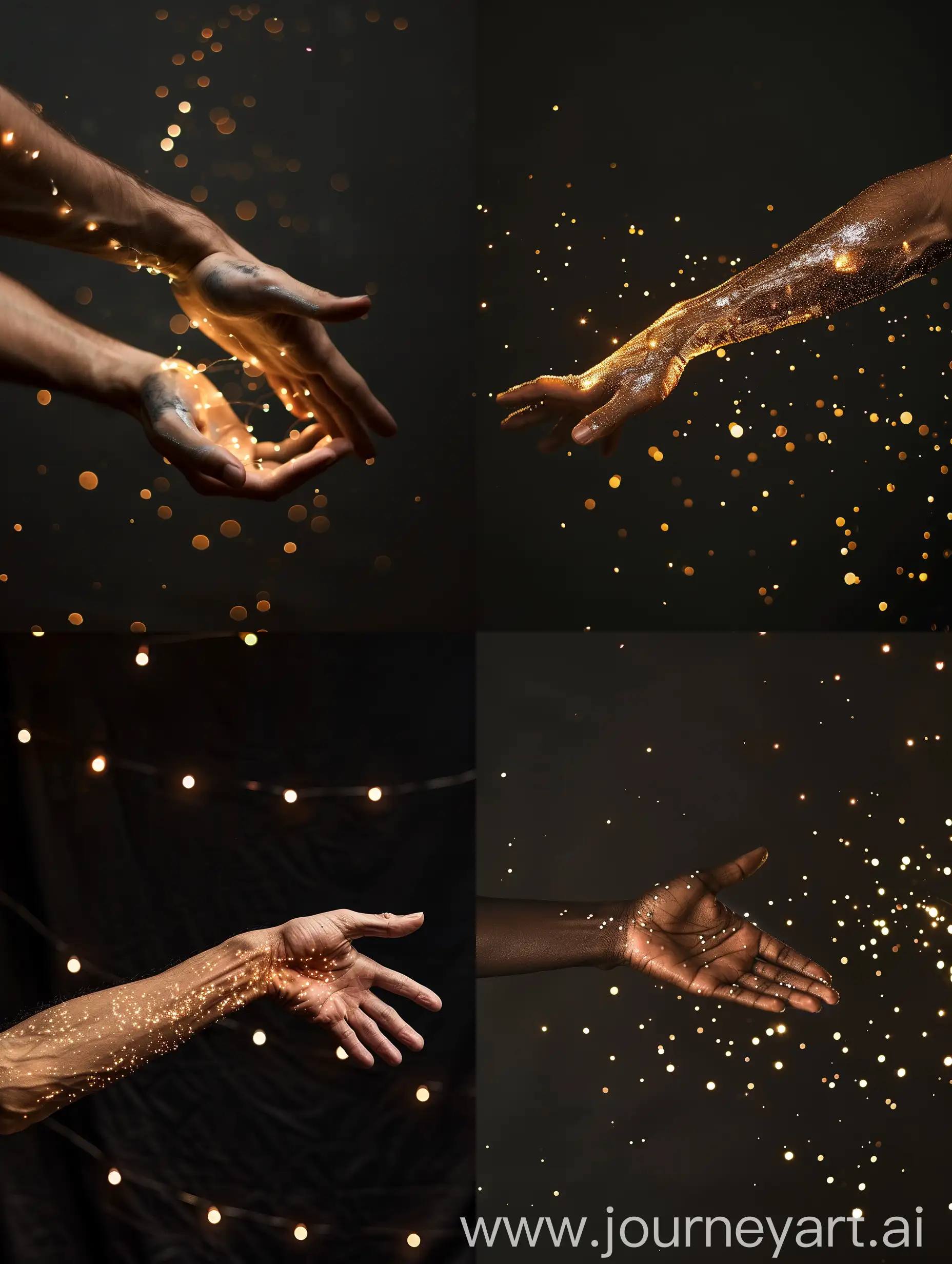 make realistic photo of a arm make conceitual movement with lights behind and background black