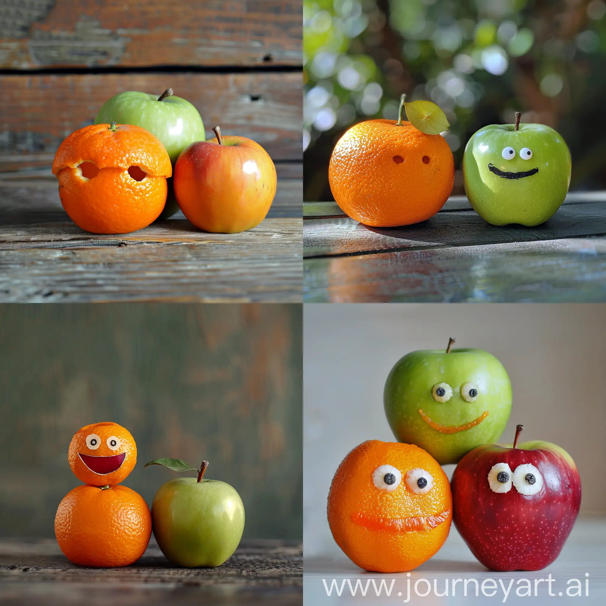 orange fruit as dad and apple as mom