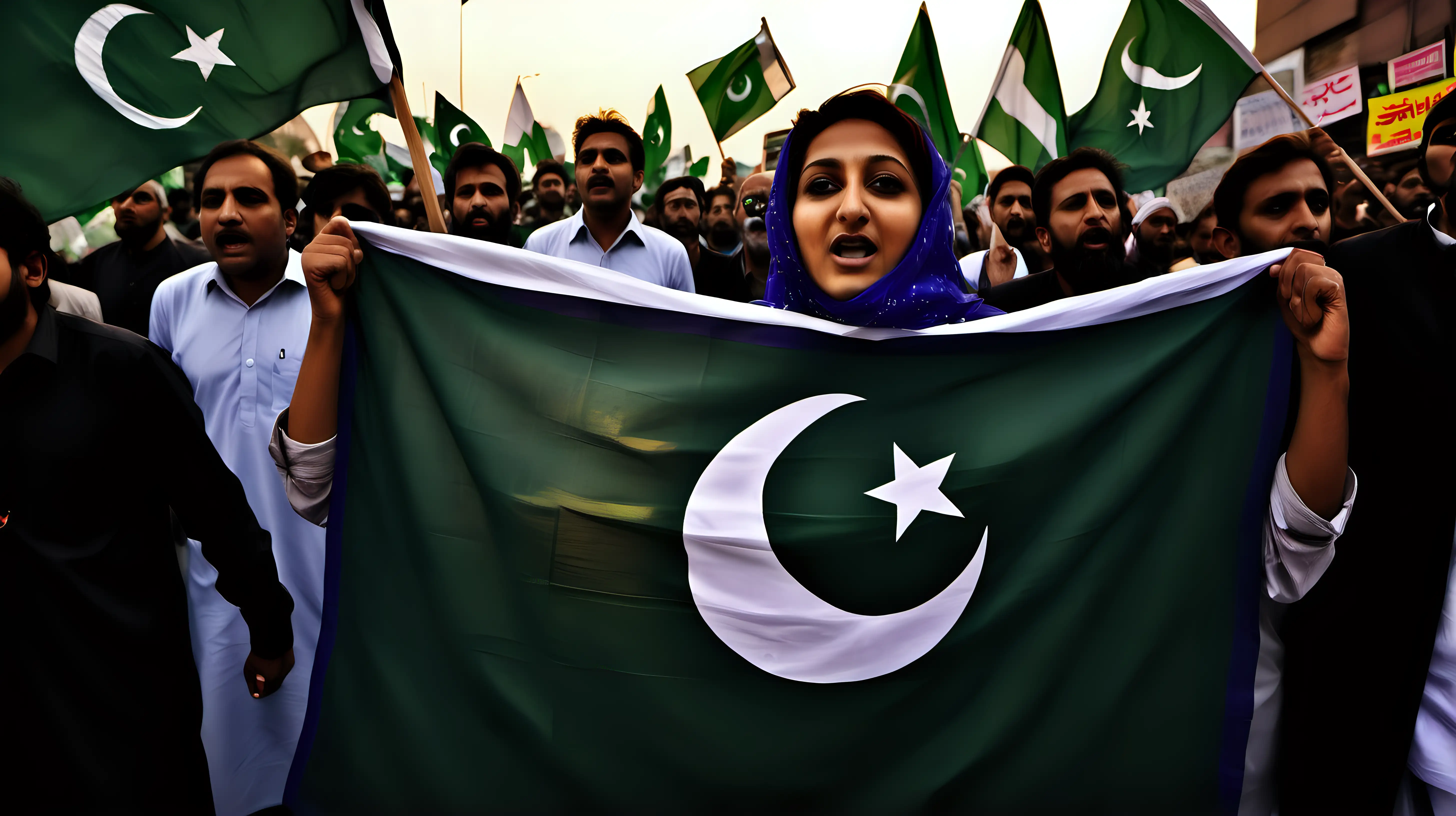 Passionate Pakistani Activist Holding Glowing Flag of Justice and Unity