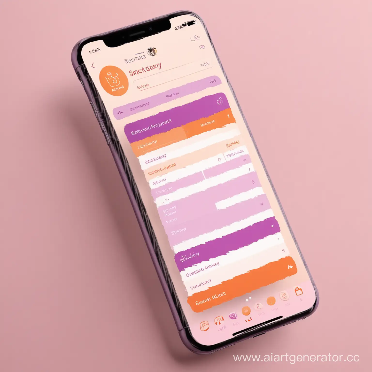 Дизайн приложения "Секретарь для жизни" в фиолетовых, оранжевых и розовых оттенках 
