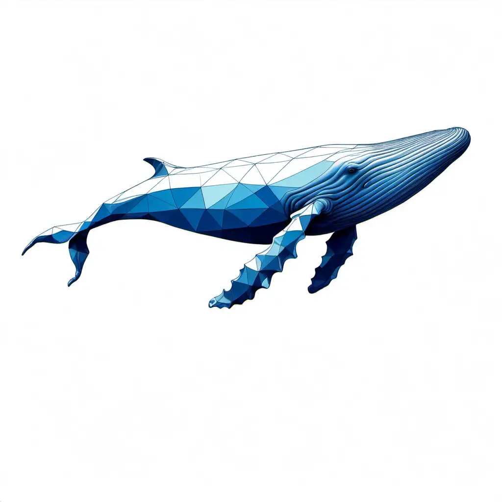 Ethereal Monochromatic Triangulation Art Majestic Blue Whale in Geometric Splendor