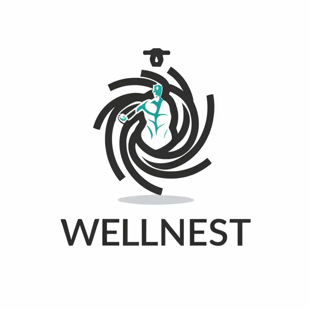 a logo design,with the text 'WellNest', main symbol:A NEST INSIDE OF A hUMAN HEAD WITH A DUMBELL IN THE NEST,Moderate,be used in Sports Fitness industry,clear background