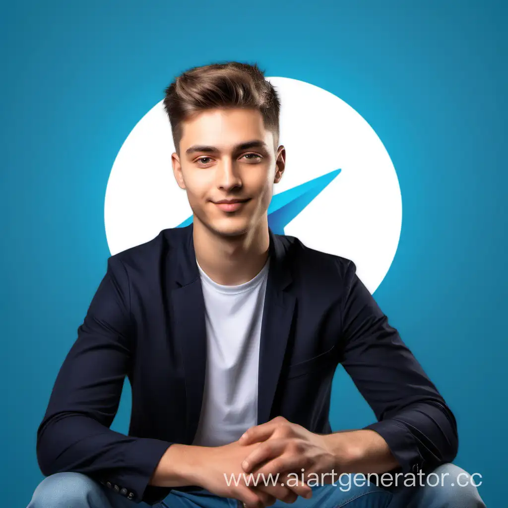 Handsome-Young-Man-Relaxing-on-Telegram-Logo