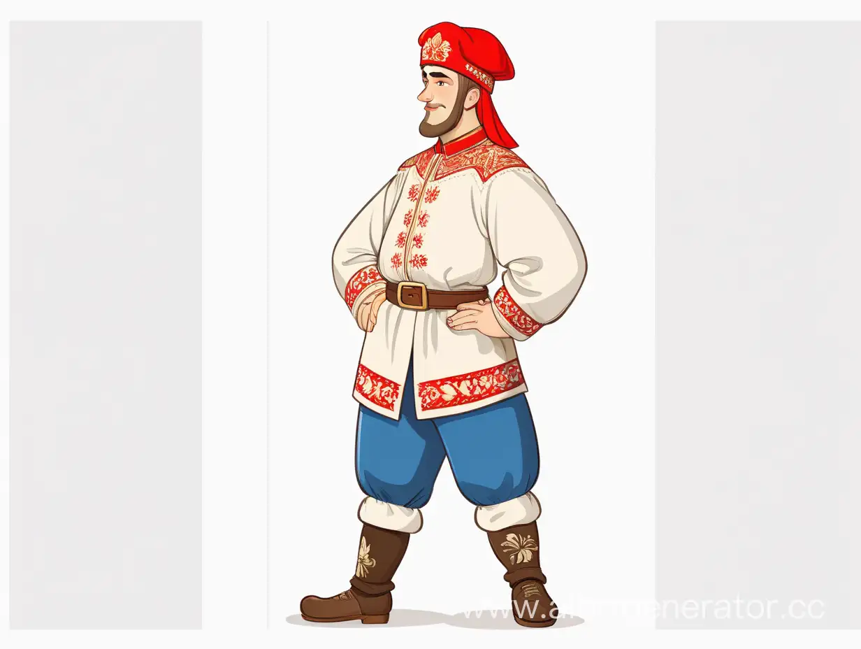 Cartoon-Russian-Guy-in-Traditional-Folk-Costume-with-Visor-Cap