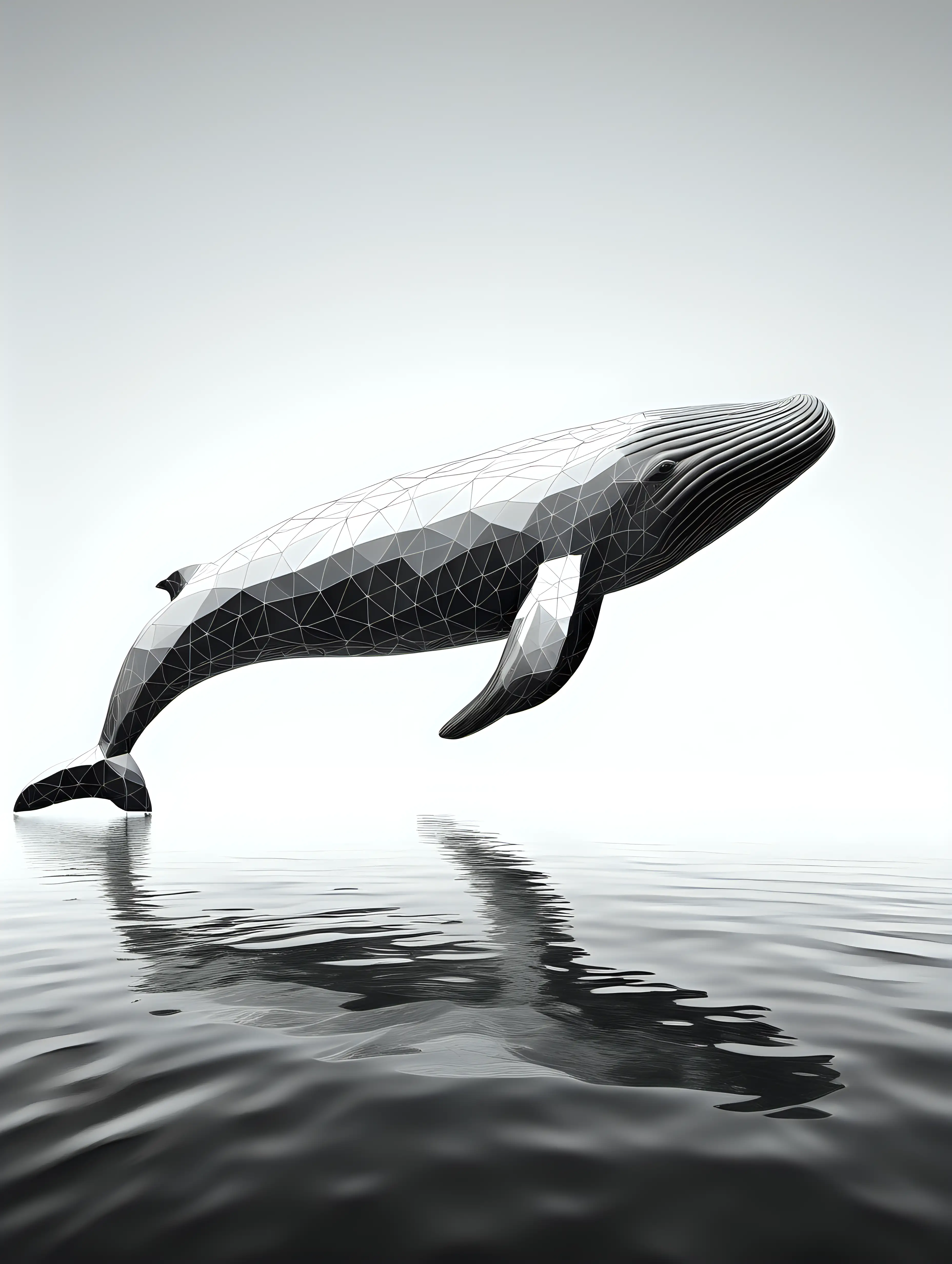 Abstract Geometric Sperm Whale Artwork in Monochrome