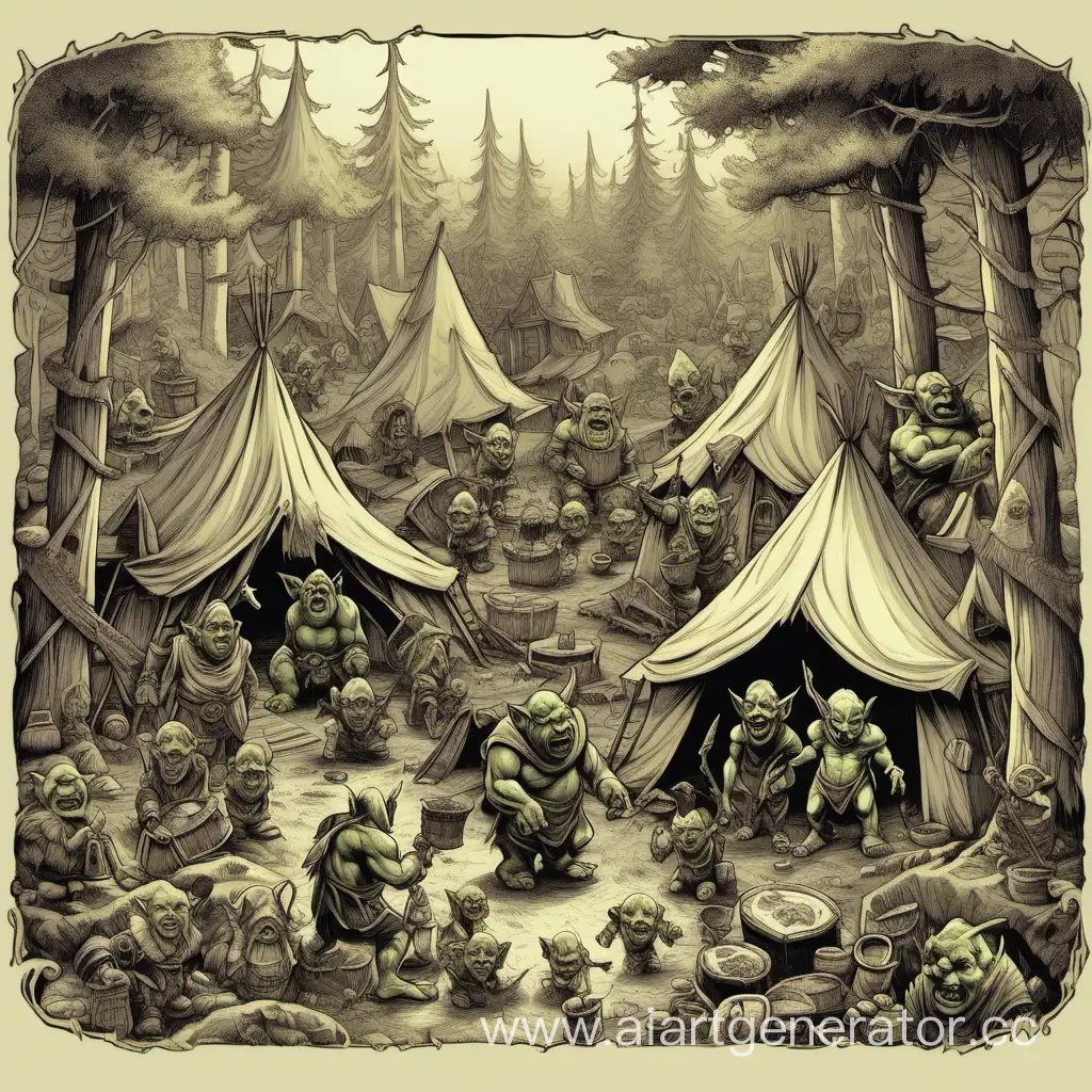 Forest camp with ogres and goblins Fantasy D
