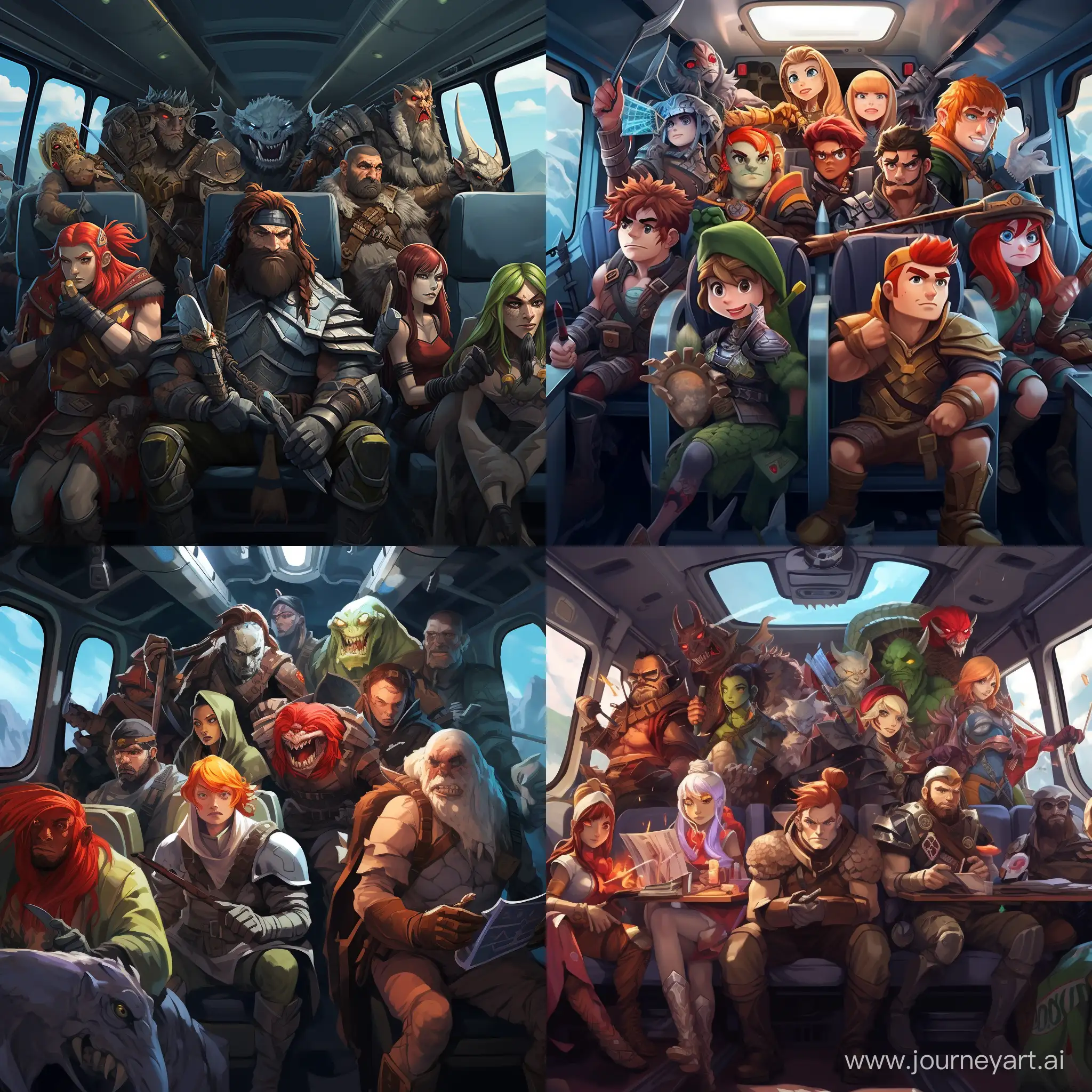 All characters from moba game called dota 2 in bus