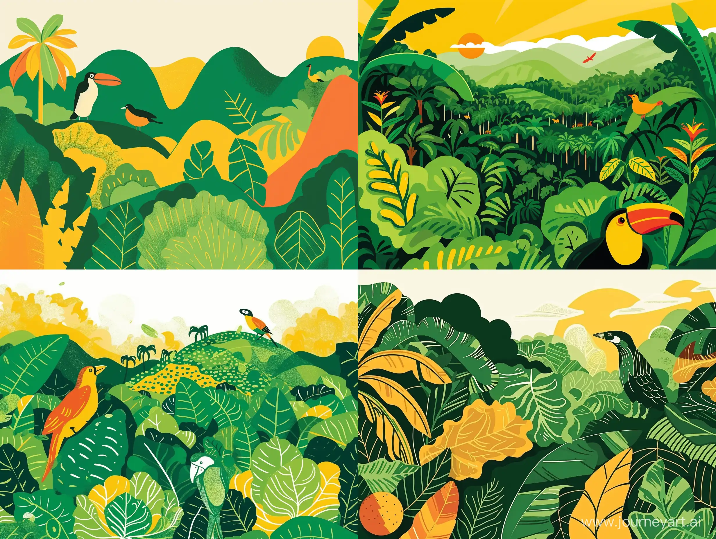 Vibrant-Abstract-Depiction-of-Brazilian-Coffee-Plantation-with-Wildlife-and-Flora