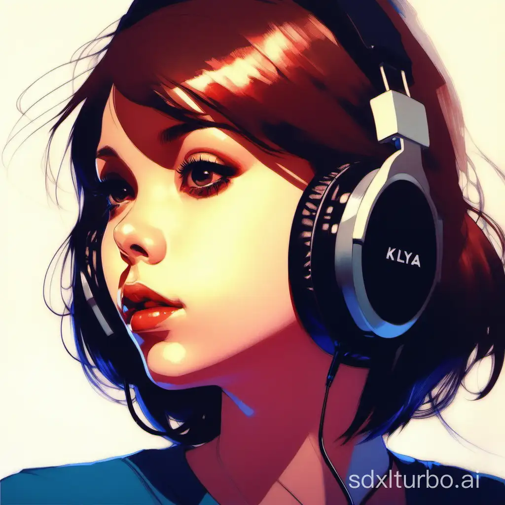 artwork of a girl wearing headphones by Ilya Kuvshinov