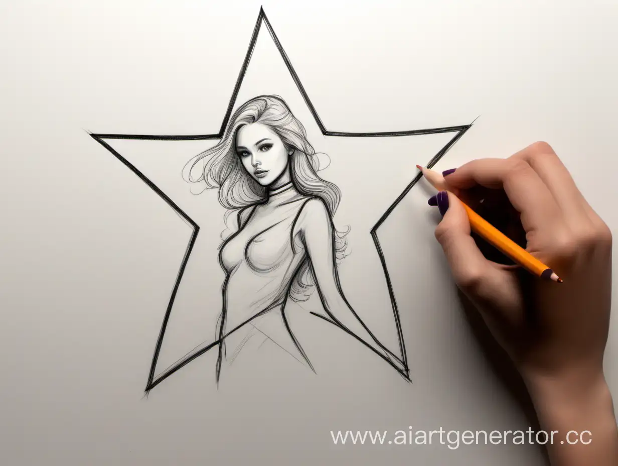 Woman-Drawing-a-Star-Sketch