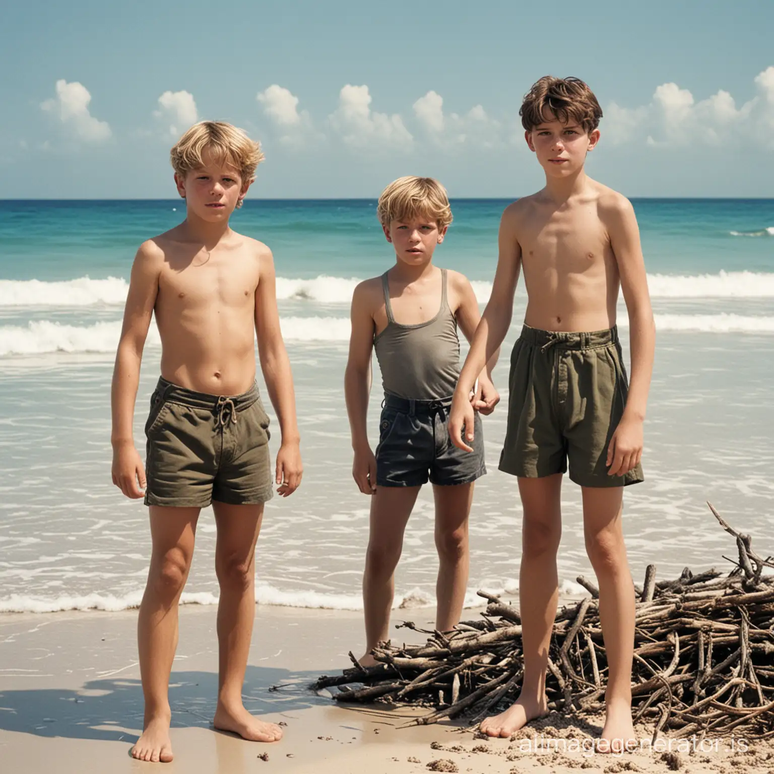 A color photo of Ralph and Jack on the beach in the book Lord of the Flies by William Golding