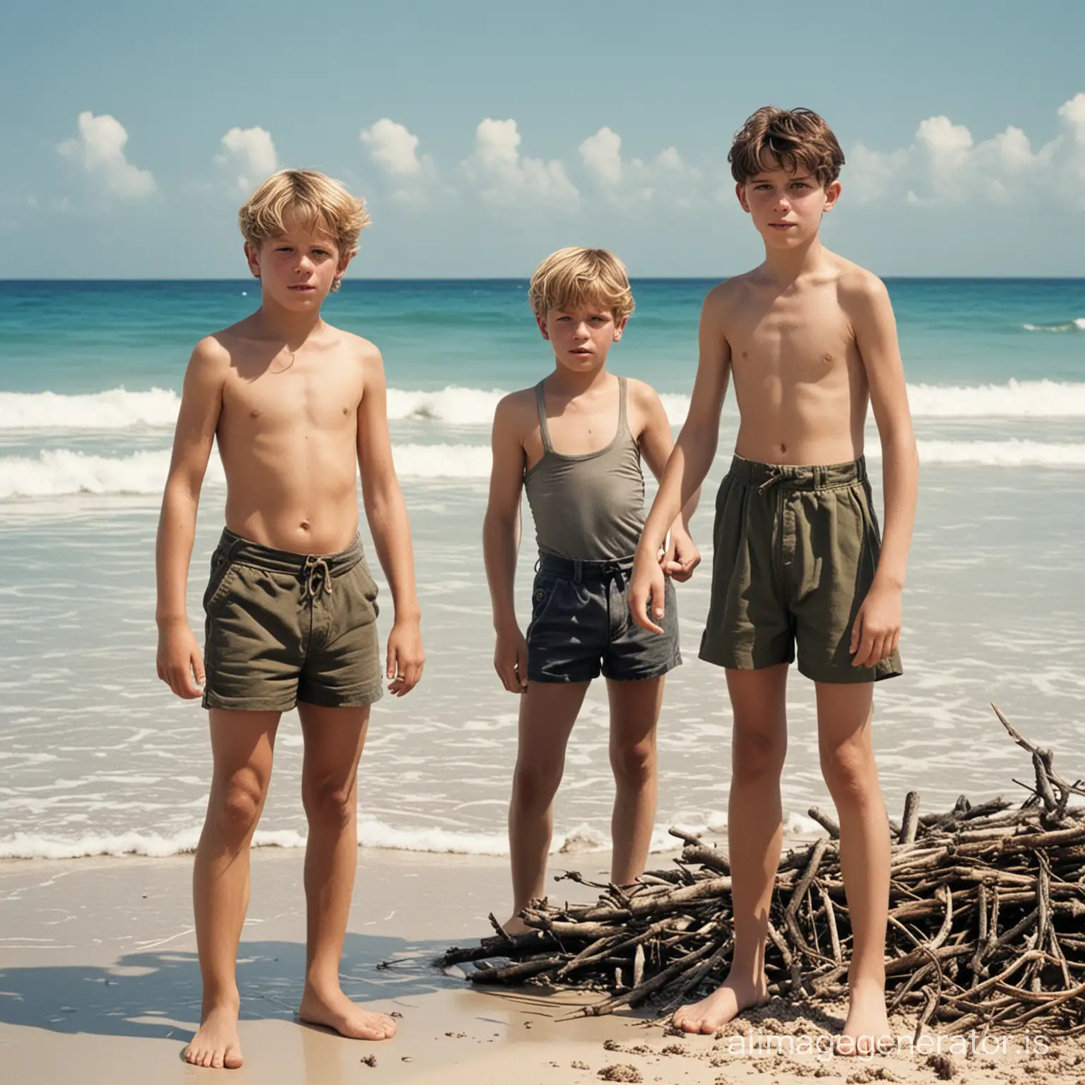 Une photo en couleur de Ralph et Jack sur la plage dans le livre Sa majesté des mouches de William Golding