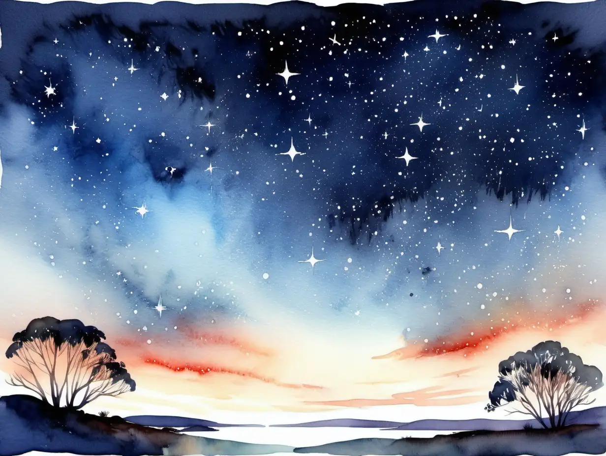 watercolor, auustralian night sky, stars, beautiful