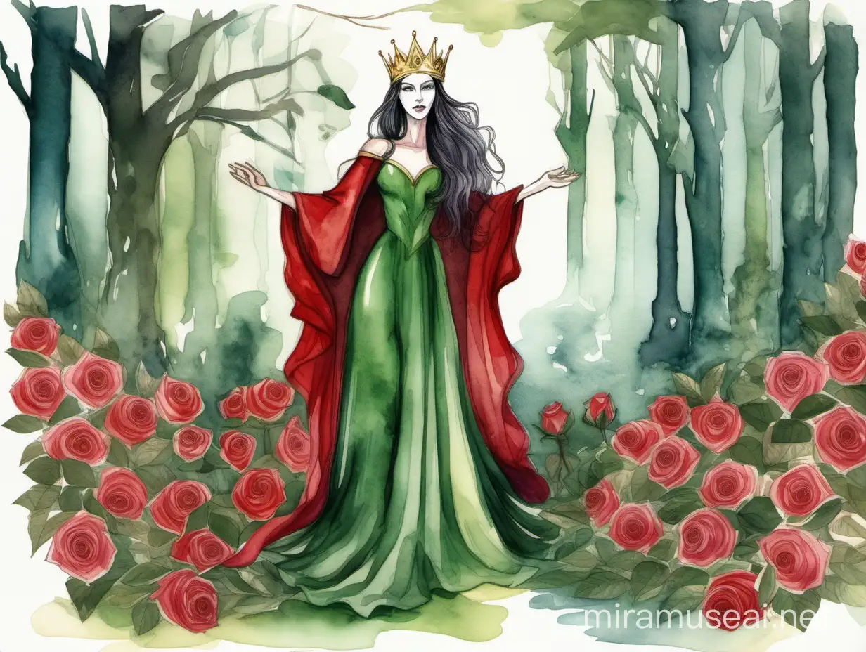 Elven Opera Singer in Watercolor Forest Stage