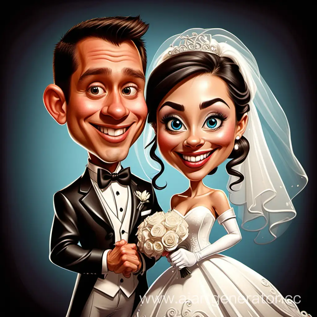 Whimsical-Disney-Caricature-Bride-and-Groom-Celebrating-Love