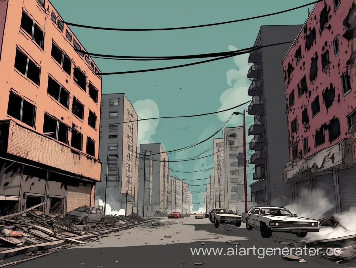  нарисуй улицы стиле игры гта
с многоэтажками с дымом и разрухой
гангстерские районы
