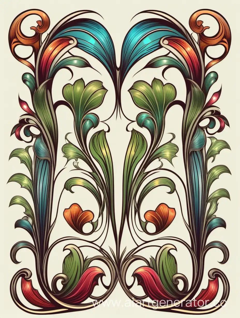 Art Nouveau multicolor Ornamental Graphic Accents, vector illustration, transparent background, vintage elements,