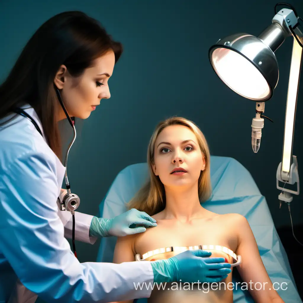 Medical-Examination-Doctor-Conducts-EKG-Test-on-Young-Woman-under-Surgical-Lamp