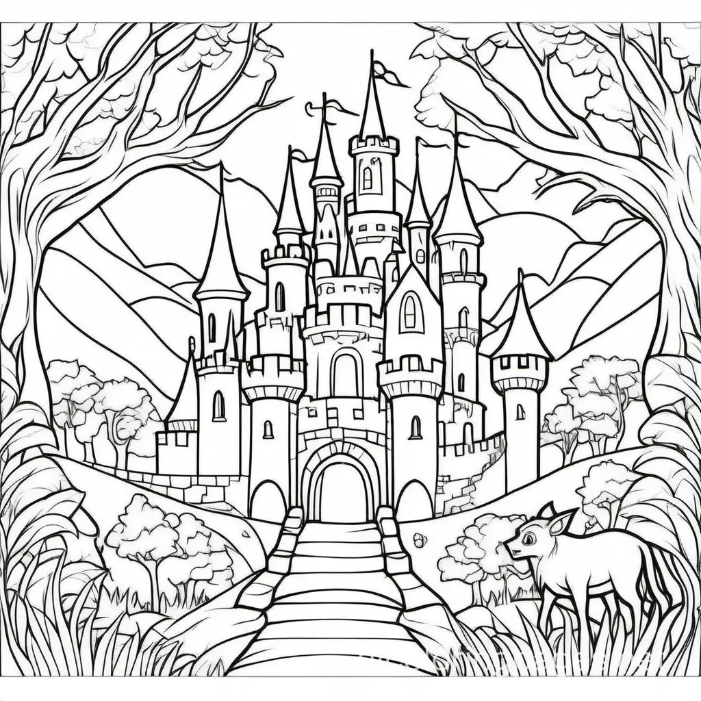 Magical-Castle-and-Fairytale-Creatures-Coloring-Page-for-Kids