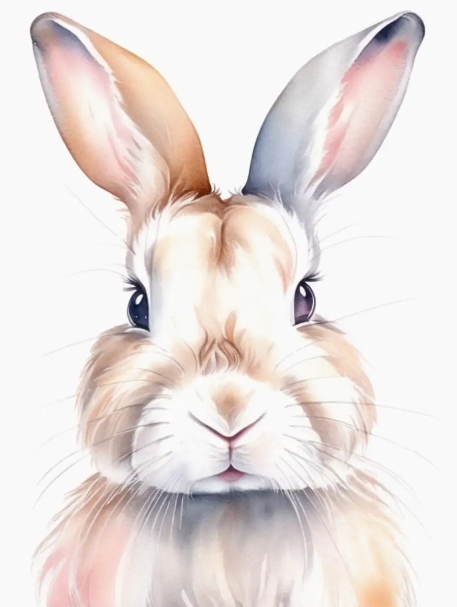 Adorable Watercolor Bunny Head on White Background