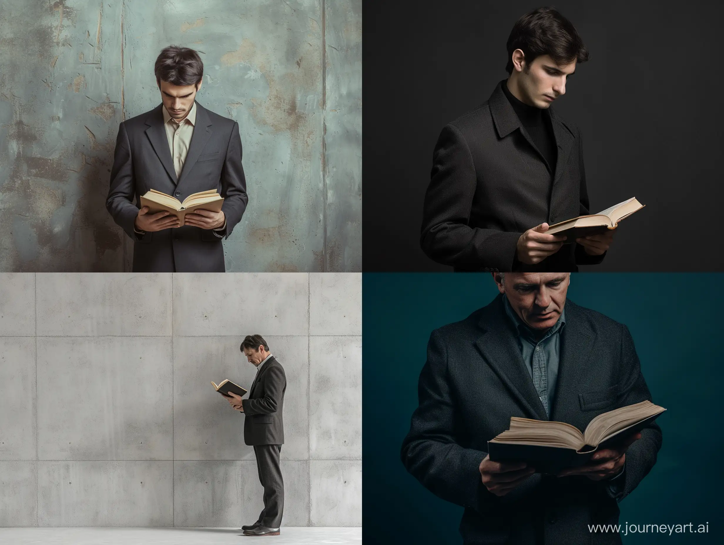 Sophisticated-Man-in-Dark-Gray-Suit-Reading-a-Book