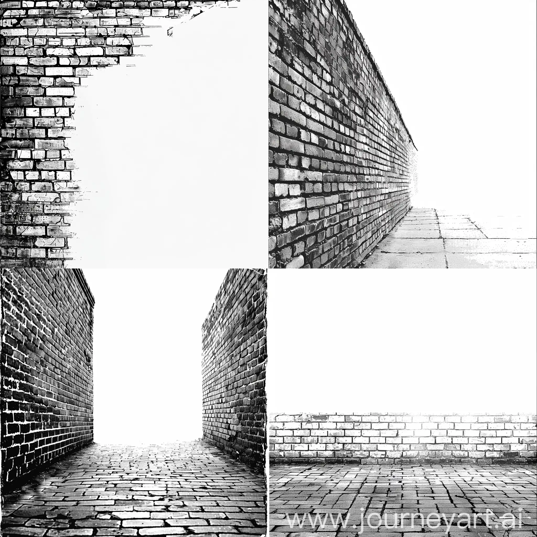 Brick wall web image border, vector, black and white, white background