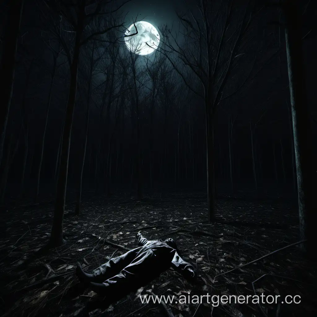 dead in the first person in the dark forest, moon light