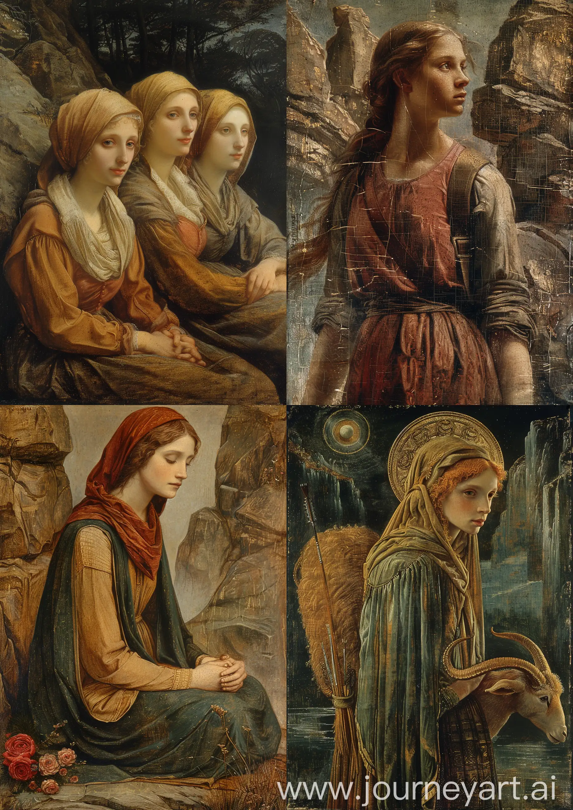 Edward Burne-Jones painting of  aesthetic and renaissance elements, earth tones, detailed, --c 22 --s 750 --v 6.0 --ar 5:7