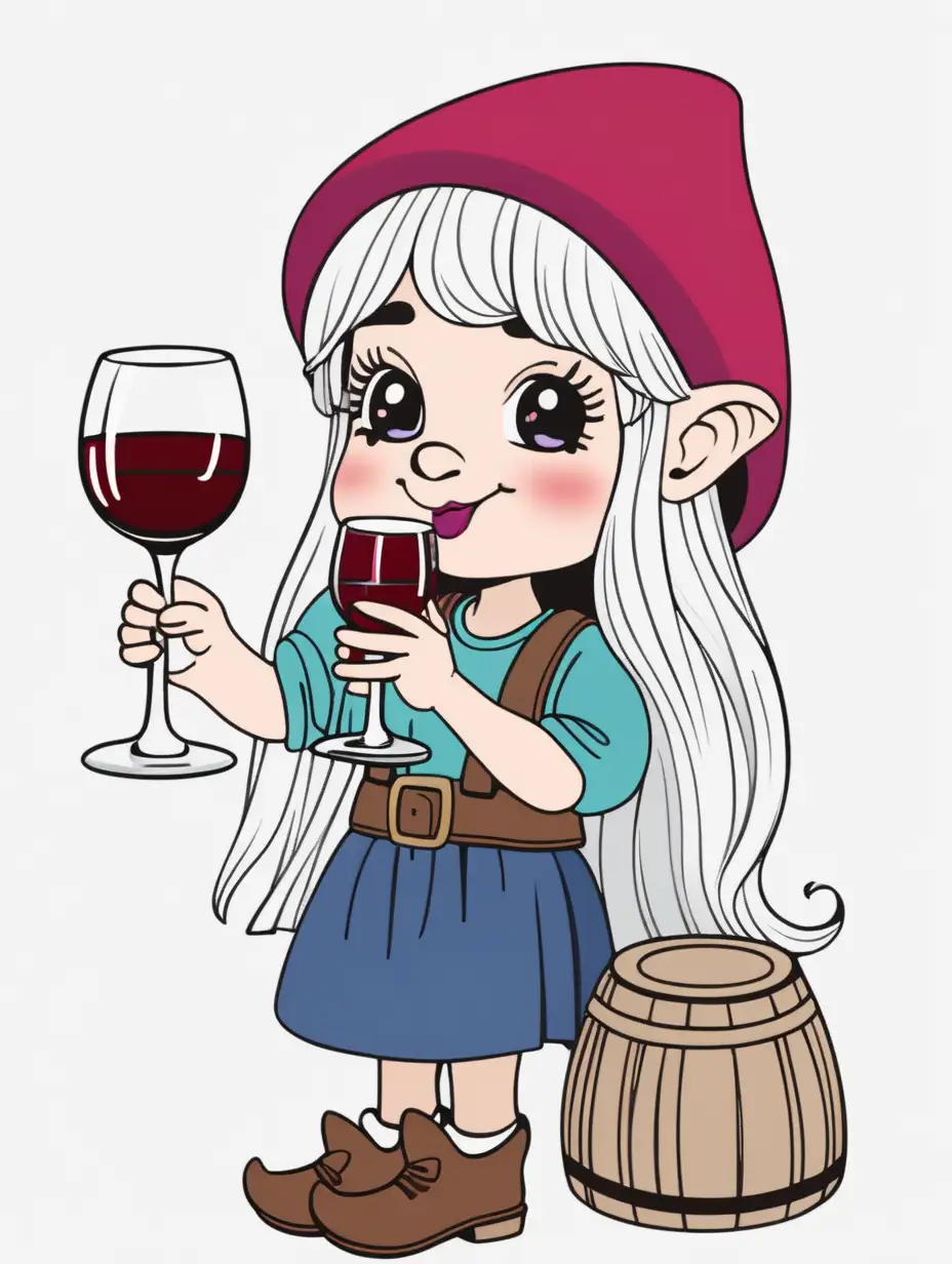 Adorable Cartoon Gnome Girl Enjoying a Glass of Wine