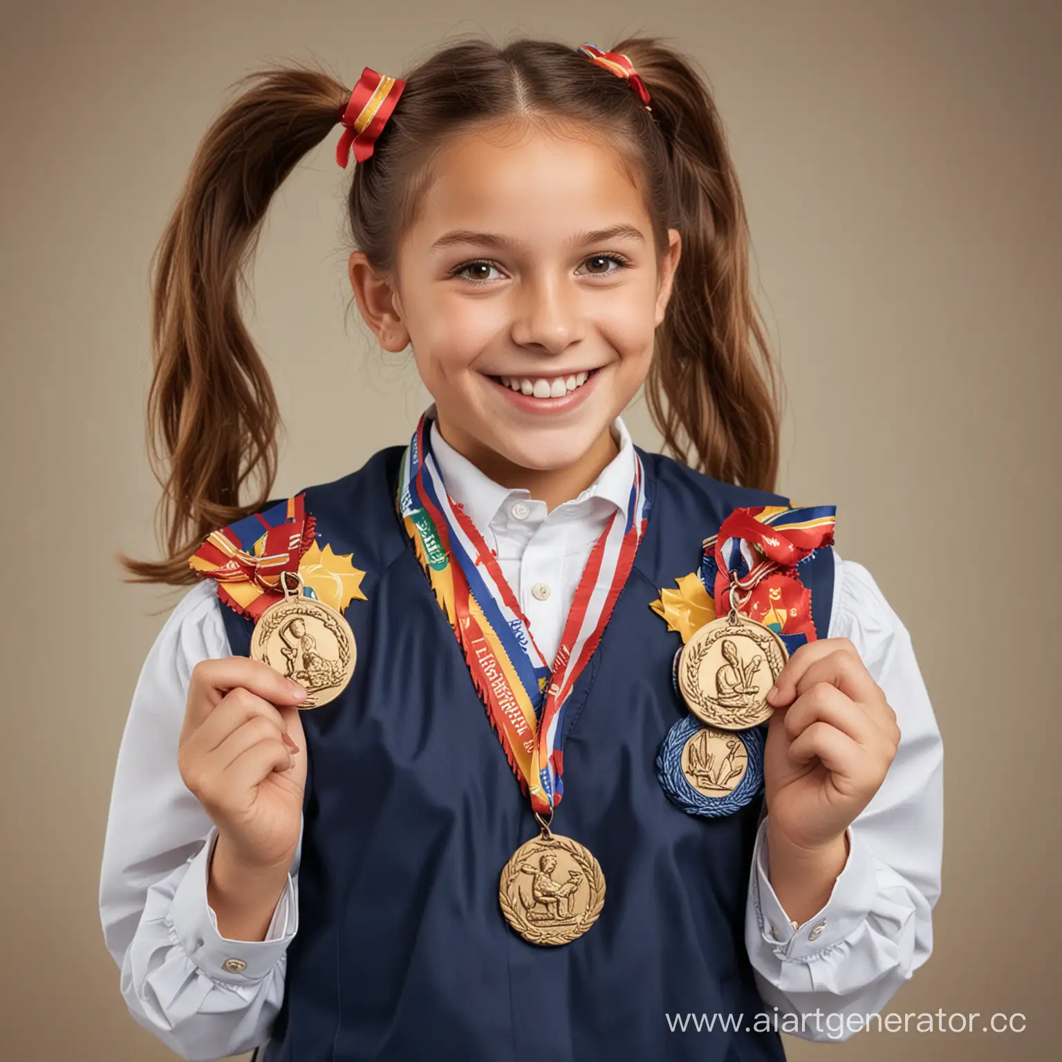 Happy-School-Girl-with-Multiple-Awards-and-Diplomas-Smiling