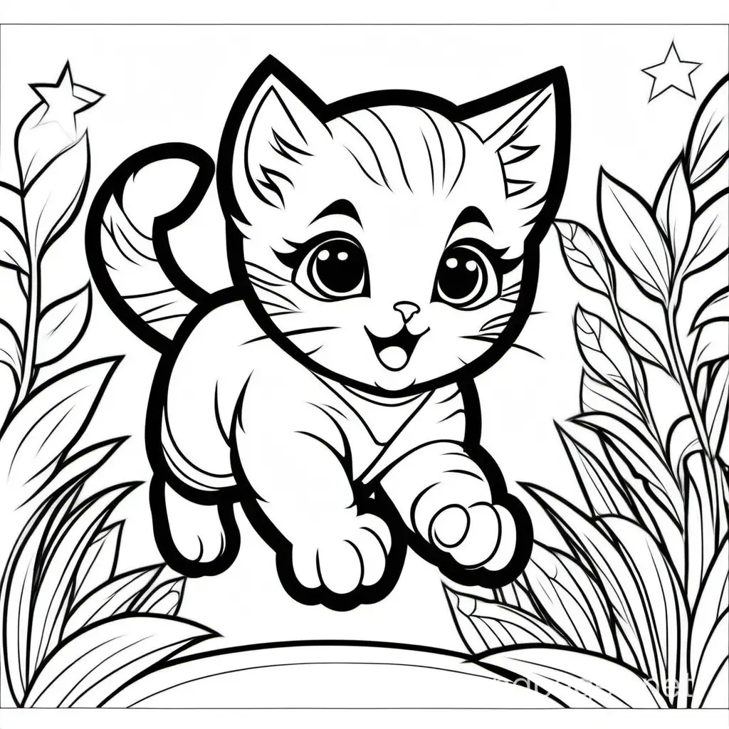 Playful-Kitten-Jumping-Coloring-Page-for-Kids-Simple-Line-Art-on-White-Background