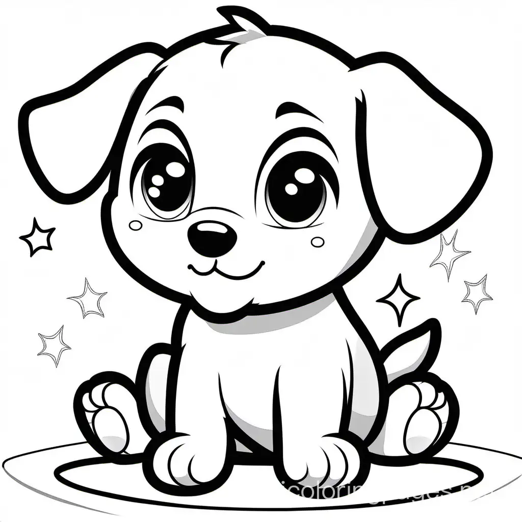 a chubby little puppy with big sparkling eyes, color drawing for kids black and white, Coloring Page, black and white, line art, white background, Simplicity, Ample White Space. The background of the coloring page is plain white to make it easy for young children to color within the lines. The outlines of all the subjects are easy to distinguish, making it simple for kids to color without too much difficulty