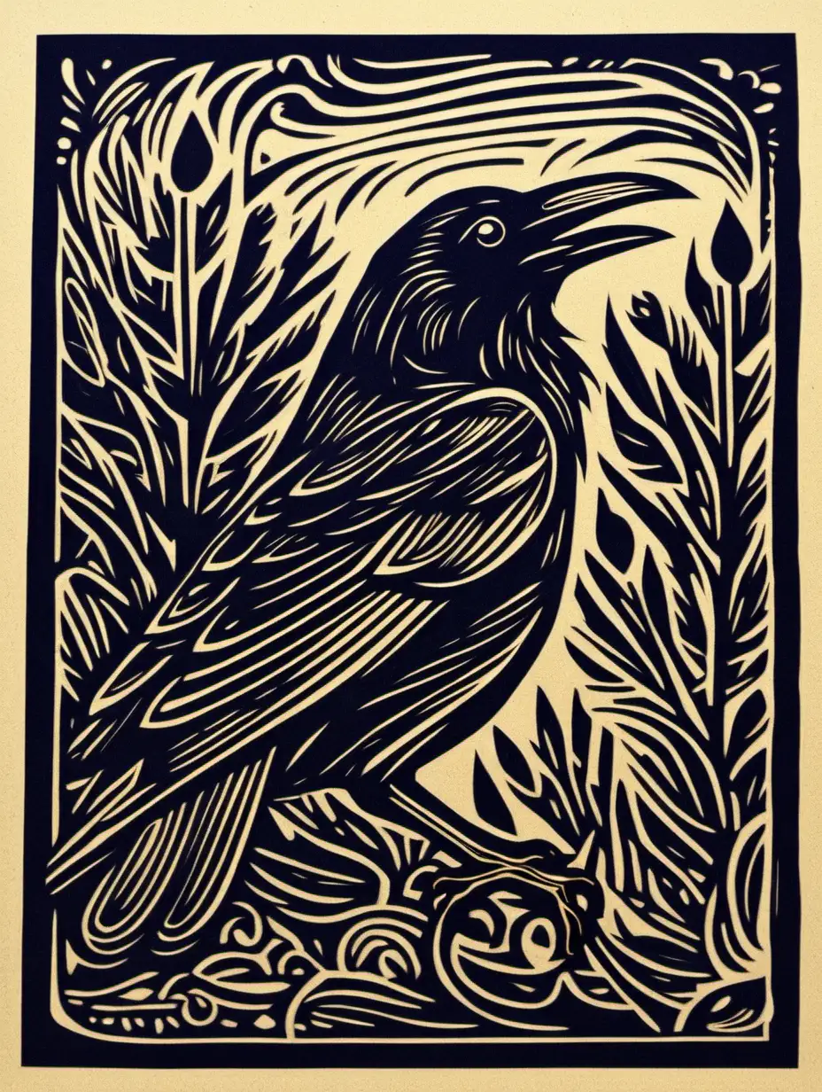 Majestic Raven Linocut Print in Striking Monochrome