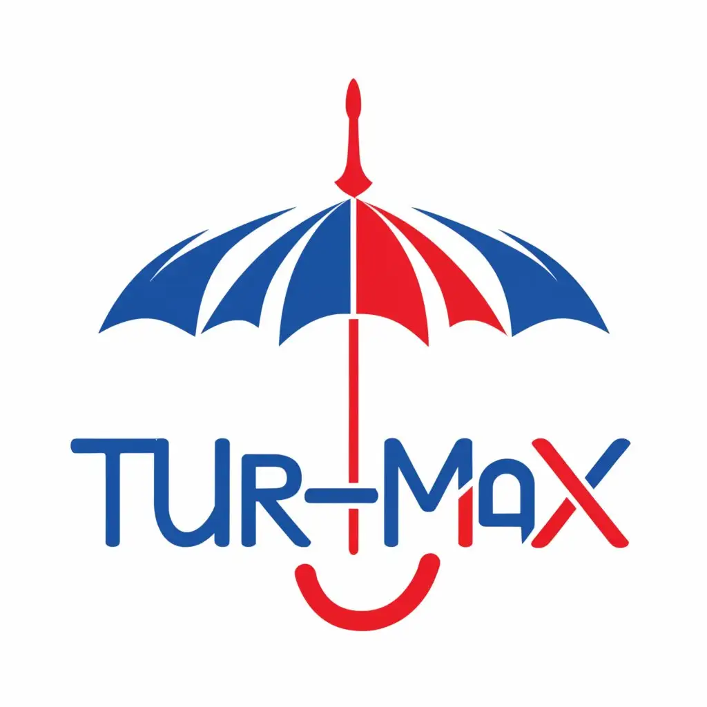 a logo design,with the text "TUR/MAX", main symbol:have an umbrella and the compartments on the top should be blue, red, white and say TUR/MAX in white writing,Moderate,be used in Real Estate industry,clear background