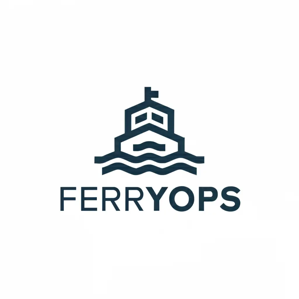 a logo design,with the text "FerryOps", main symbol:A sailing ferry,Minimalistic,be used in Automotive industry,clear background