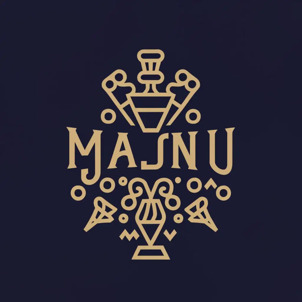 a logo design,with the text "Majnu", main symbol:It is a hookah lounge along with drinks and music,Moderate,clear background