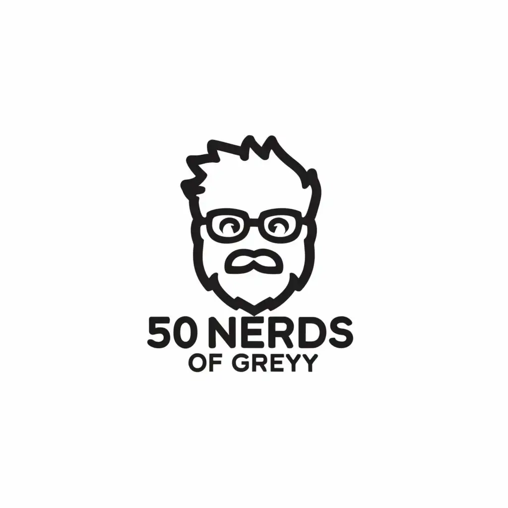 a logo design,with the text "50 Nerds Of Grey", main symbol:Maurice Moss,Minimalistic,be used in Entertainment industry,clear background