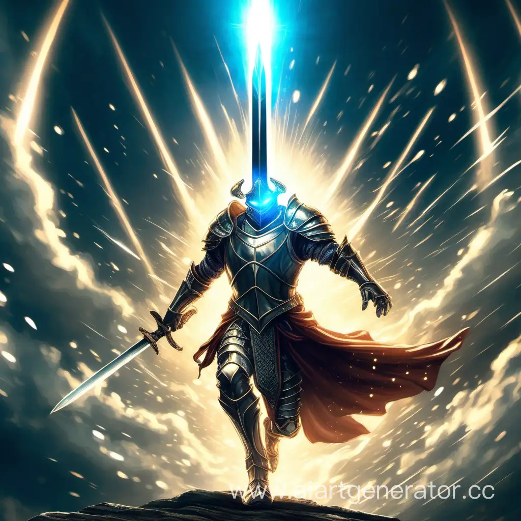 Glowing-Sword-Warrior-Descends-in-Fantastic-Armor