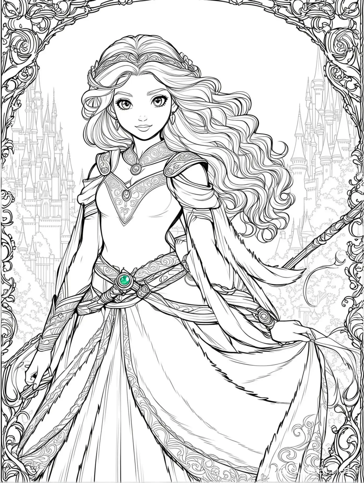 Disney Princess Merida Coloring Book Black and White Illustrations of Braves Heroine