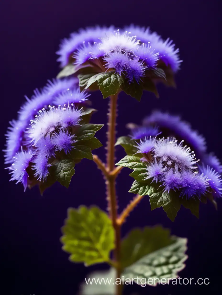 Vibrant-Ageratum-Flower-Blossoming-on-Deep-Purple-Background