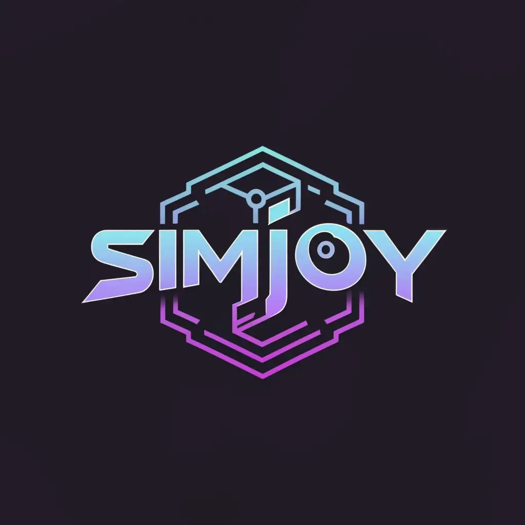 a logo design,with the text "SIMJOY", main symbol:A purple black logo with white on edge, futuristic, simple, cyberpunk style,Moderate,clear background