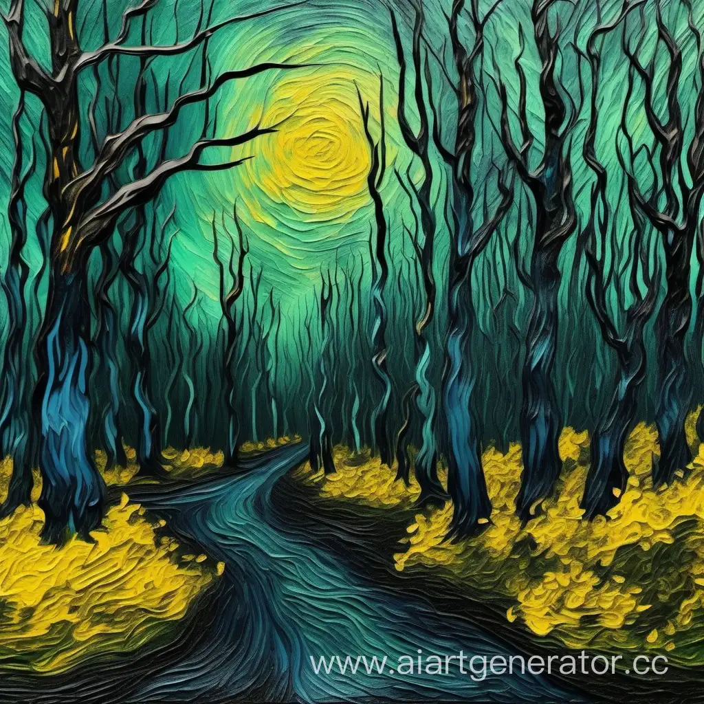 картина мрачный лес в стиле Ван Гога