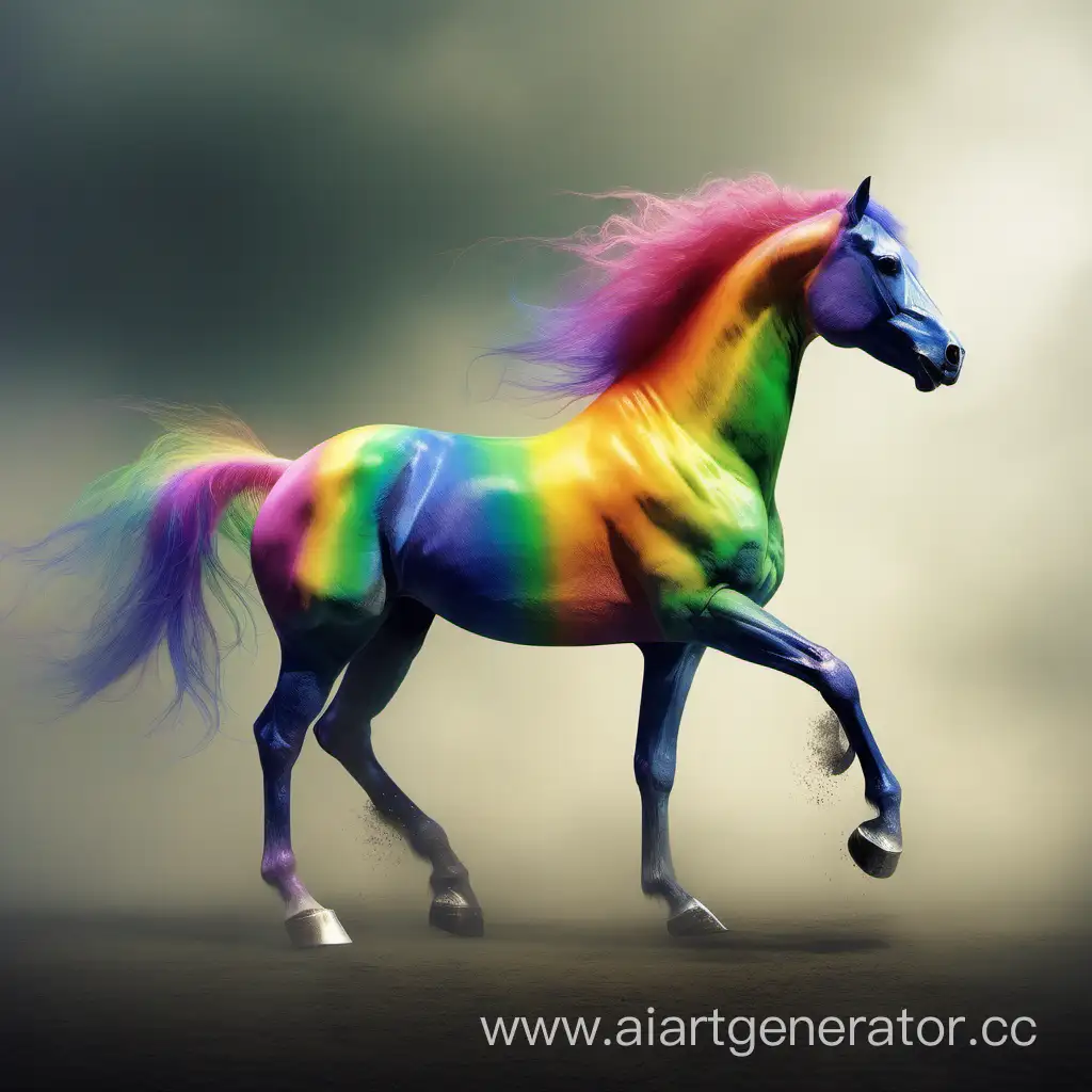 Vibrant-Rearing-Rainbow-Horse-in-Enchanting-Landscape