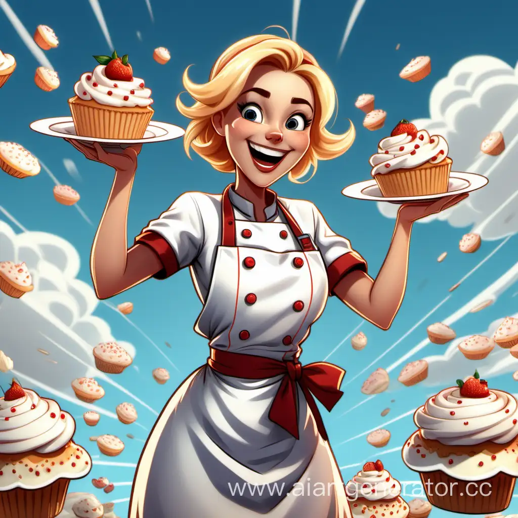 Animated-Baker-Woman-with-Blonde-Hair-Holding-Whisks-in-Sky-Background